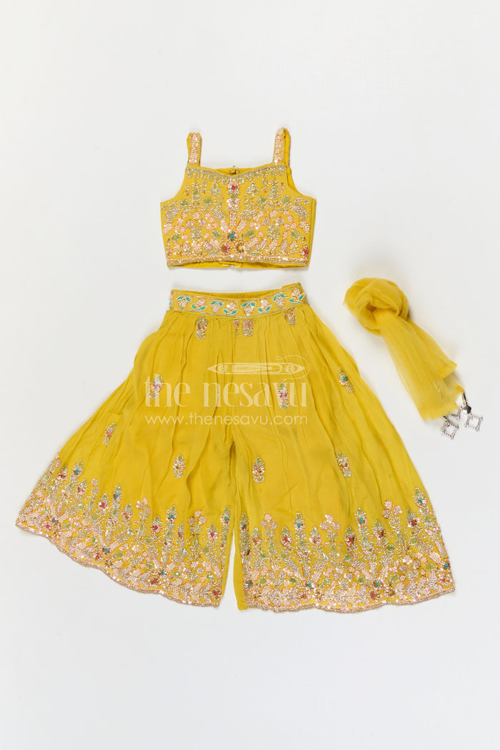 The Nesavu Girls Sharara / Plazo Set Girls Sharara for Festive Celebrations and Wedding Functions Nesavu Nesavu girls georgette sharara set with designer embroidered yoke for weddings and festive occasions