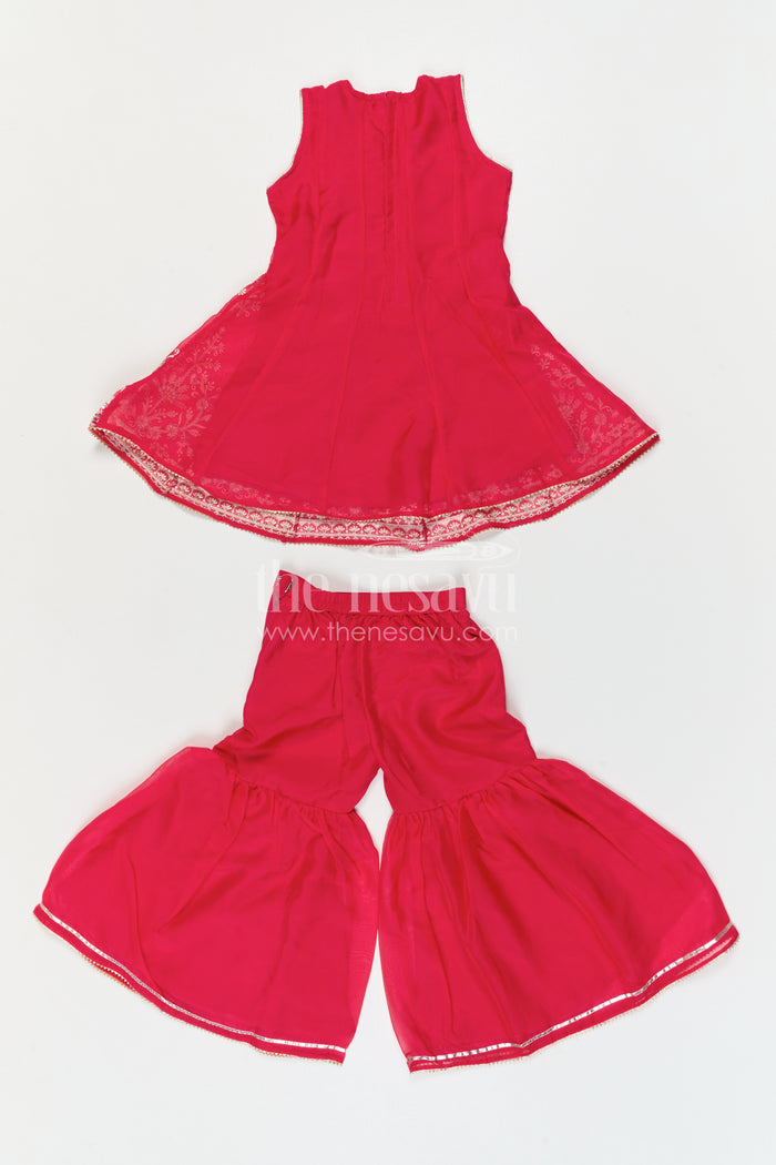 The Nesavu Girls Sharara / Plazo Set Girls Sharara for Wedding Functions and Festive Celebrations Nesavu Nesavu Girls Sharara Set With Embroidery For Wedding Functions And Festive Wear In Soft Viscose Cotton