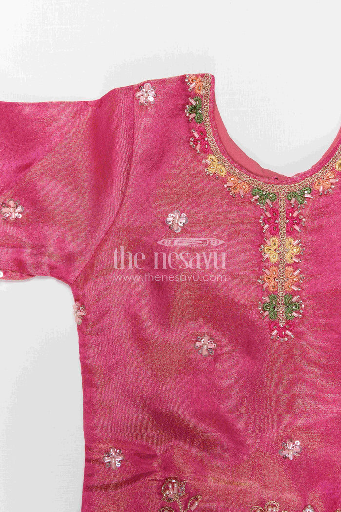 The Nesavu Girls Sharara / Plazo Set Girls Sharara Outfit for Weddings and Festive Celebrations Nesavu Nesavu Girls Sharara Outfit For Weddings With Viscose Silk And Designer Embroidery Festive Set