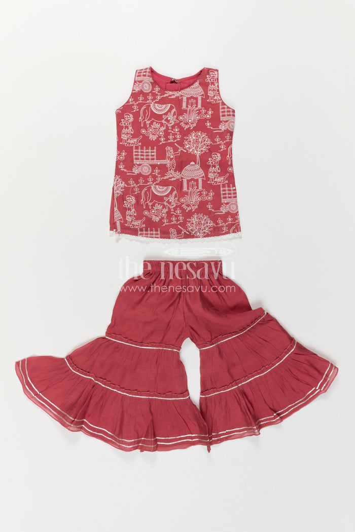 The Nesavu Girls Sharara / Plazo Set Girls Sharara Outfit for Weddings and Festive Occasions Nesavu Nesavu Girls Sharara Outfit For Weddings And Festive Occasions With Silk Crepe And Embroidered Design