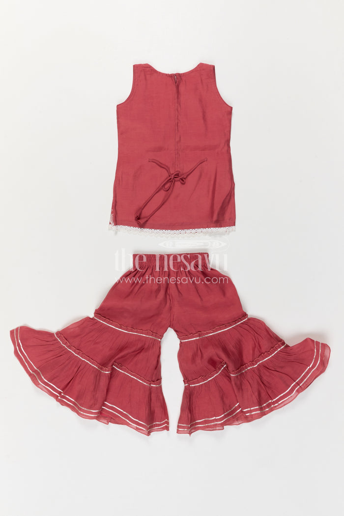 The Nesavu Girls Sharara / Plazo Set Girls Sharara Outfit for Weddings and Festive Occasions Nesavu Nesavu Girls Sharara Outfit For Weddings And Festive Occasions With Silk Crepe And Embroidered Design