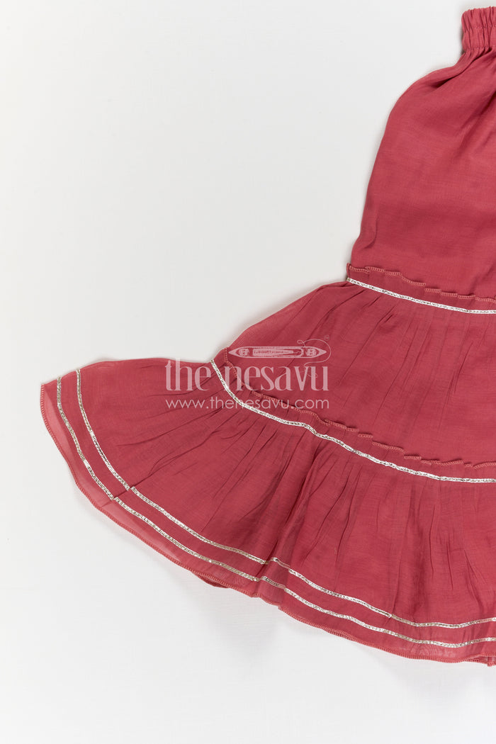 The Nesavu Girls Sharara / Plazo Set Girls Sharara Outfit for Weddings and Festive Occasions Nesavu Nesavu Girls Sharara Outfit For Weddings And Festive Occasions With Silk Crepe And Embroidered Design