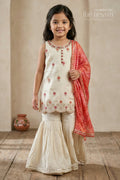 The Nesavu Girls Sharara / Plazo Set Girls Sharara Palazzo Set for Festive Occasions and Wedding Celebrations Nesavu 22 (4Y) / Half white / Viscose Silk GPS1013A-22 Nesavu girls viscose silk sharara palazzo set with embroidered yoke for festive and wedding occasions