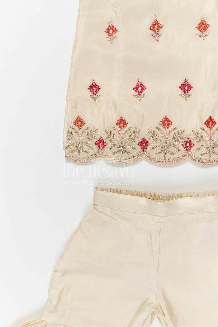 The Nesavu Girls Sharara / Plazo Set Girls Sharara Palazzo Set for Festive Occasions and Wedding Celebrations Nesavu Nesavu girls viscose silk sharara palazzo set with embroidered yoke for festive and wedding occasions
