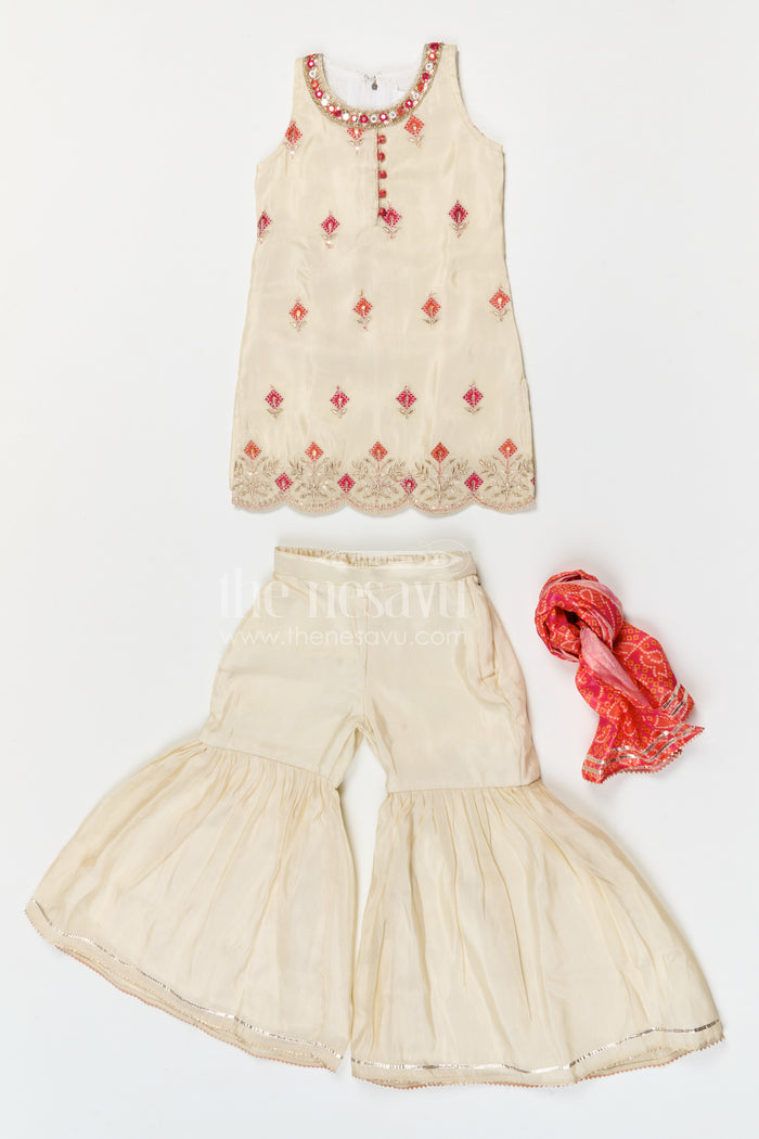 The Nesavu Girls Sharara / Plazo Set Girls Sharara Palazzo Set for Festive Occasions and Wedding Celebrations Nesavu Nesavu girls viscose silk sharara palazzo set with embroidered yoke for festive and wedding occasions