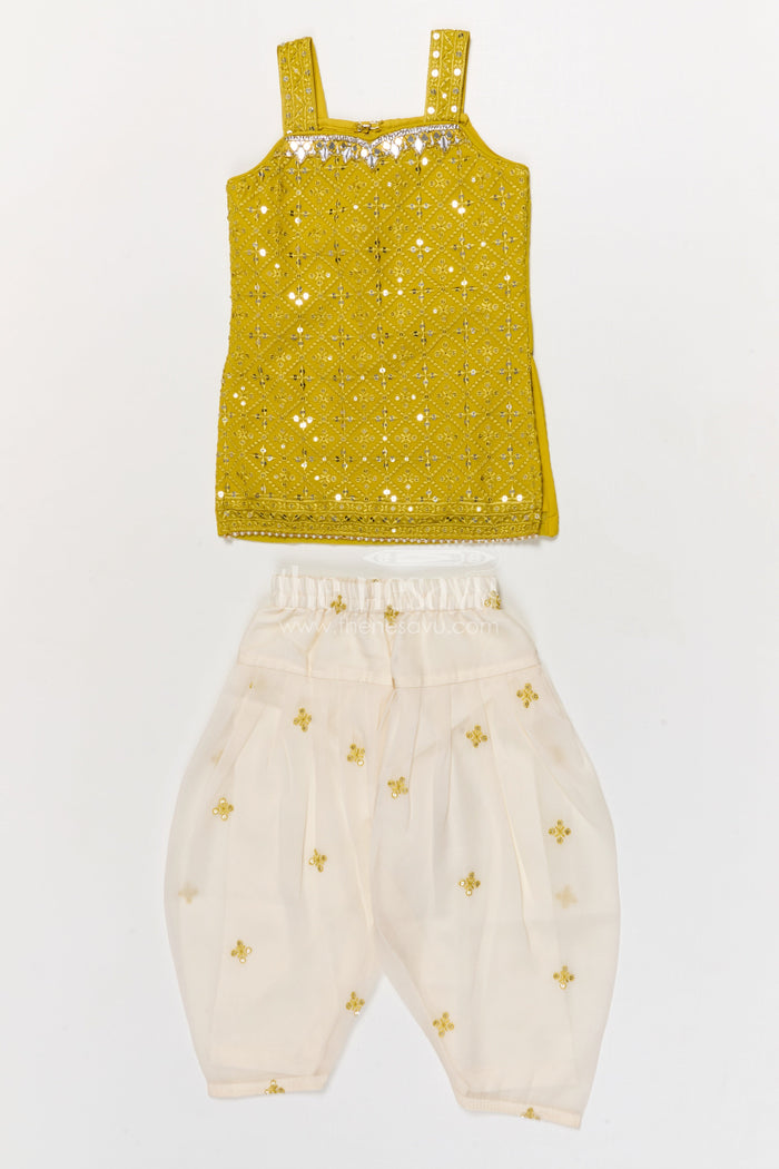 The Nesavu Girls Sharara / Plazo Set Girls Sharara Set for Birthdays and Ethnic Celebrations Nesavu 18 (2Y) / Green GPS925A-18 Nesavu girls georgette sharara set with sequin embroidery for birthdays and festive occasions