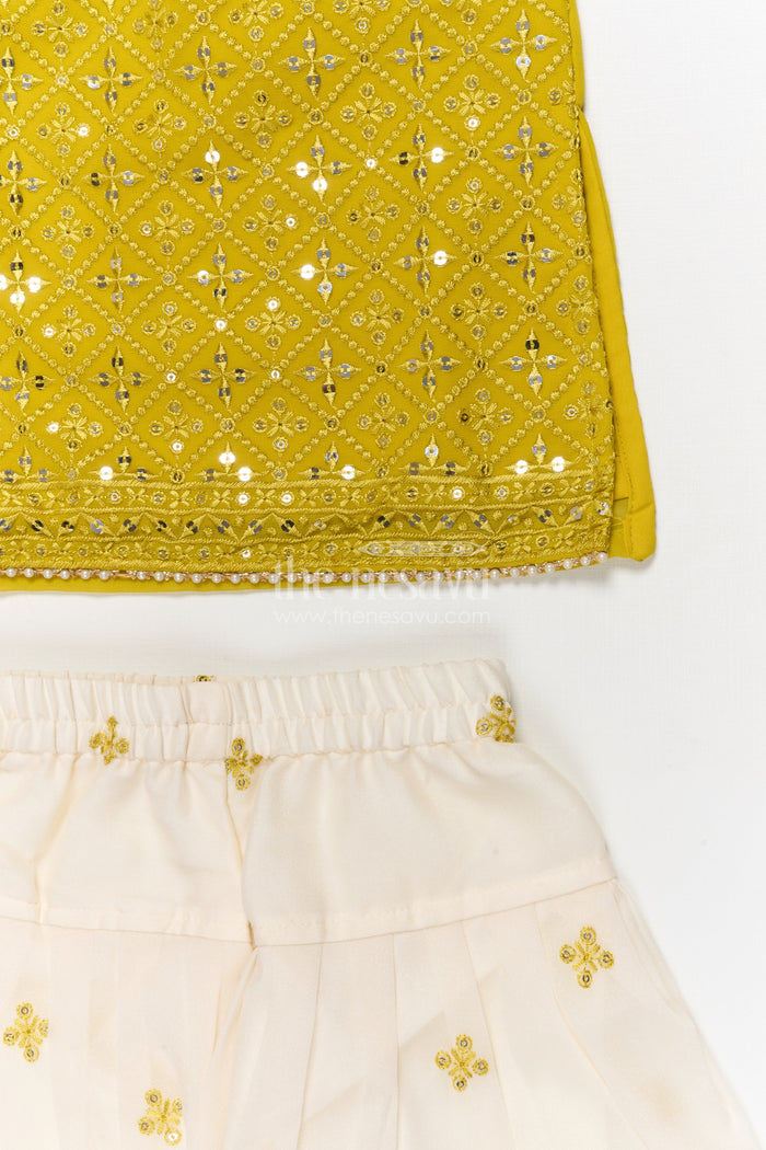 The Nesavu Girls Sharara / Plazo Set Girls Sharara Set for Birthdays and Ethnic Celebrations Nesavu Nesavu girls georgette sharara set with sequin embroidery for birthdays and festive occasions