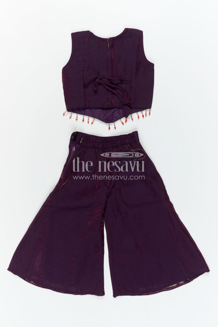 The Nesavu Girls Sharara / Plazo Set Girls Sharara Set for Diwali and Pongal Events Nesavu Nesavu girls organza sharara set with designer embroidery for weddings and festive occasions
