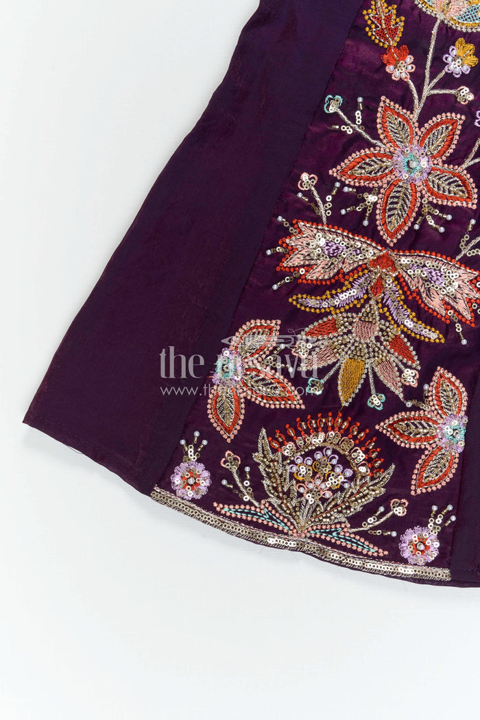 The Nesavu Girls Sharara / Plazo Set Girls Sharara Set for Diwali and Pongal Events Nesavu Nesavu girls organza sharara set with designer embroidery for weddings and festive occasions