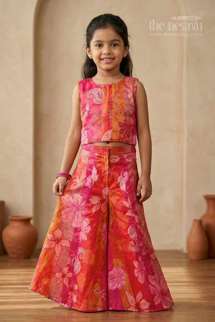 The Nesavu Girls Sharara / Plazo Set Girls Sharara Set for Festival Occasions Nesavu 18 (2Y) / Pink / Georgette GPS992A-18 Nesavu girls georgette sharara set for weddings and festive occasions with digital print design