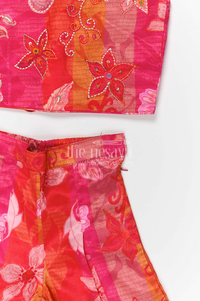 The Nesavu Girls Sharara / Plazo Set Girls Sharara Set for Festival Occasions Nesavu Nesavu girls georgette sharara set for weddings and festive occasions with digital print design