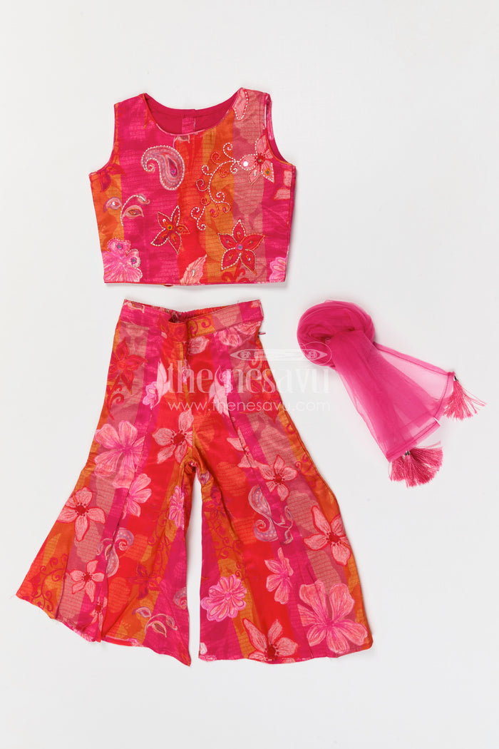 The Nesavu Girls Sharara / Plazo Set Girls Sharara Set for Festival Occasions Nesavu Nesavu girls georgette sharara set for weddings and festive occasions with digital print design