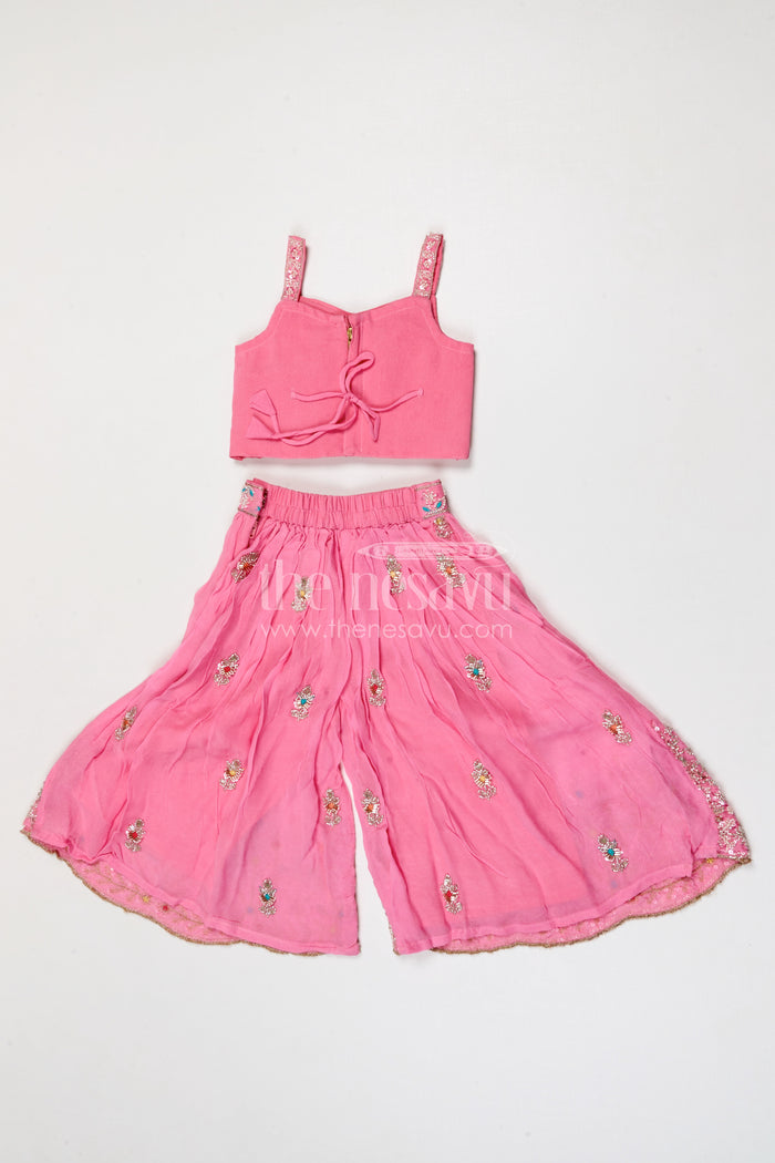 The Nesavu Girls Sharara / Plazo Set Girls Sharara Set for Festive Celebrations and Family Weddings Nesavu Nesavu girls sharara set for weddings and festive celebrations georgette outfit with designer yoke