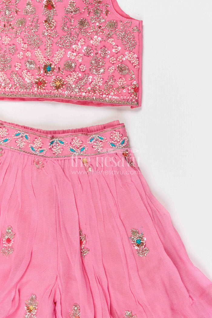 The Nesavu Girls Sharara / Plazo Set Girls Sharara Set for Festive Celebrations and Family Weddings Nesavu Nesavu girls sharara set for weddings and festive celebrations georgette outfit with designer yoke