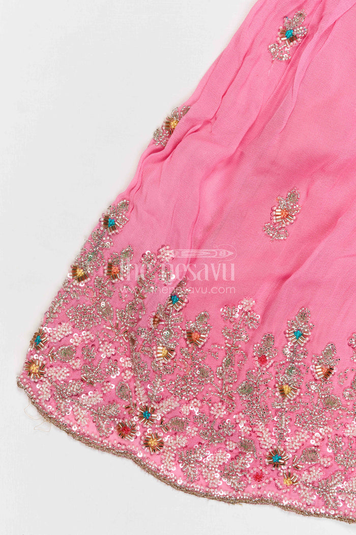 The Nesavu Girls Sharara / Plazo Set Girls Sharara Set for Festive Celebrations and Family Weddings Nesavu Nesavu girls sharara set for weddings and festive celebrations georgette outfit with designer yoke