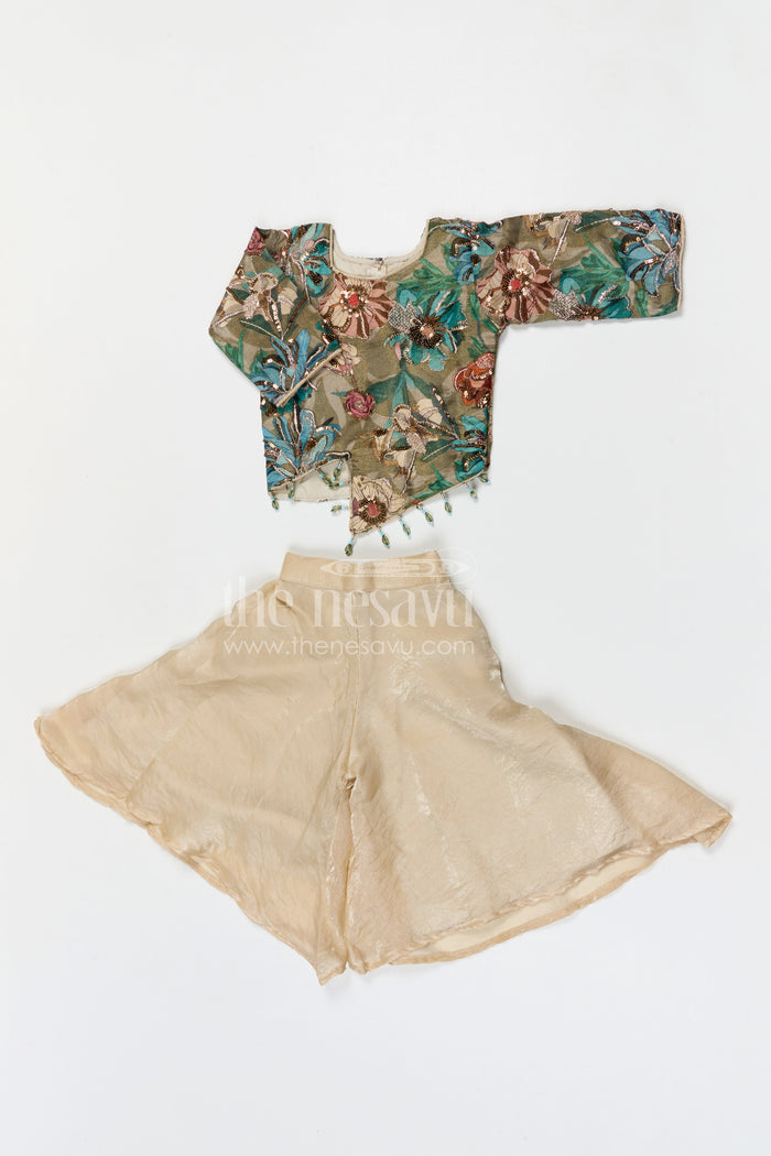 The Nesavu Girls Sharara / Plazo Set Girls Sharara Set for Festive Celebrations and Party Celebrations Nesavu Nesavu girls sharara set for festive celebrations and weddings with embroidered designer yoke