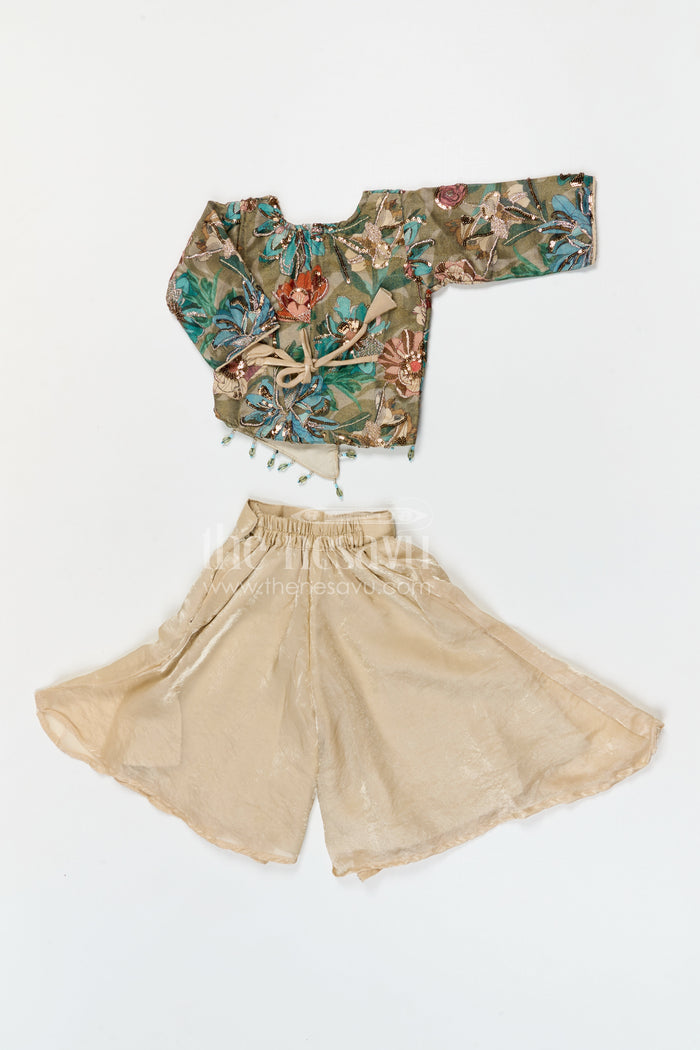The Nesavu Girls Sharara / Plazo Set Girls Sharara Set for Festive Celebrations and Party Celebrations Nesavu Nesavu girls sharara set for festive celebrations and weddings with embroidered designer yoke