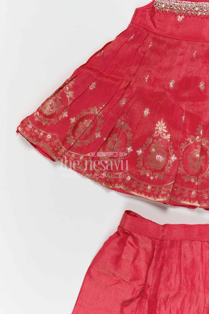 The Nesavu Girls Sharara / Plazo Set Girls Sharara Set for Festive Celebrations and Traditional Family Functions Nesavu Nesavu girls viscose silk sharara set with designer embroidery for festive and wedding celebrations