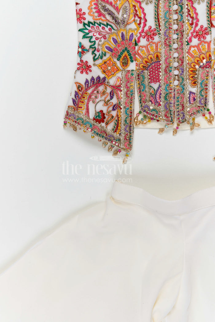 The Nesavu Girls Sharara / Plazo Set Girls Sharara Set for Festive Celebrations and Traditional Wear Nesavu Nesavu girls georgette sharara set with designer embroidery yoke for festive celebrations and ethnic wear