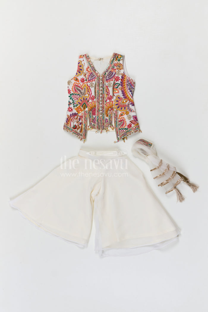 The Nesavu Girls Sharara / Plazo Set Girls Sharara Set for Festive Celebrations and Traditional Wear Nesavu Nesavu girls georgette sharara set with designer embroidery yoke for festive celebrations and ethnic wear