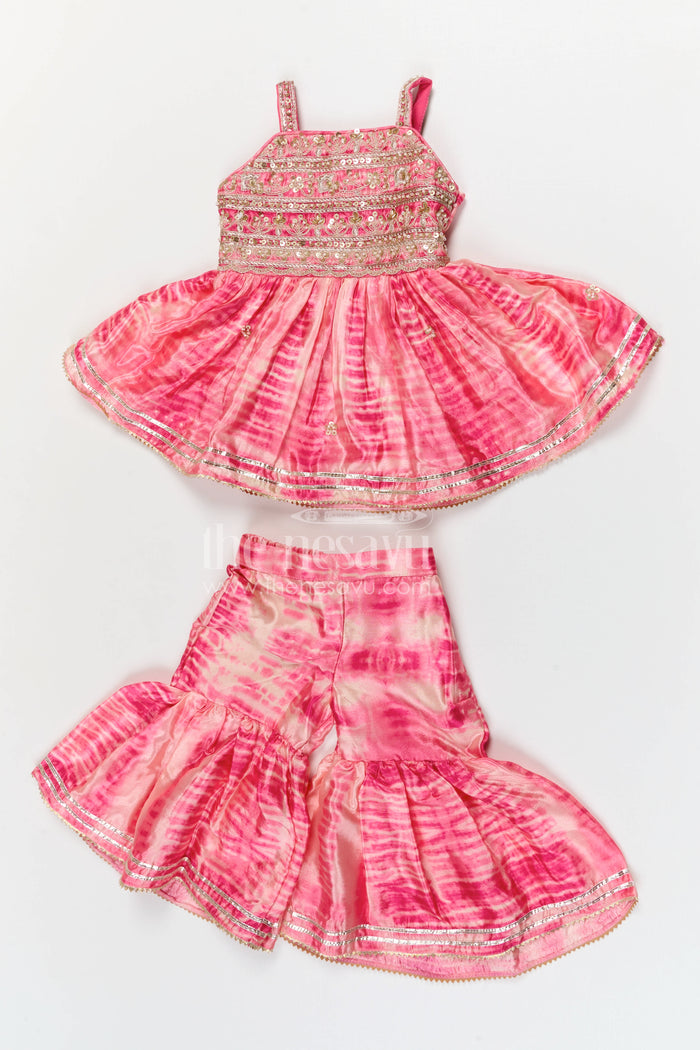 The Nesavu Girls Sharara / Plazo Set Girls Sharara Set for Festive Celebrations and Wedding Occasional Events Nesavu Nesavu girls crepe silk sharara set with designer embroidered yoke for weddings and festive celebrations