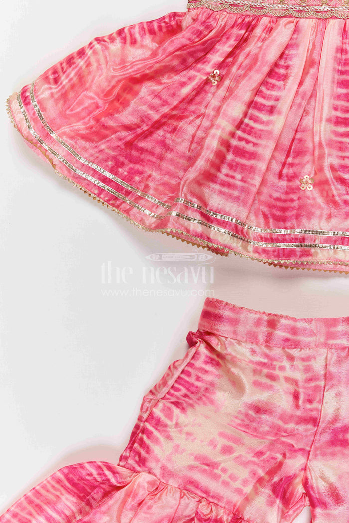 The Nesavu Girls Sharara / Plazo Set Girls Sharara Set for Festive Celebrations and Wedding Occasional Events Nesavu Nesavu girls crepe silk sharara set with designer embroidered yoke for weddings and festive celebrations