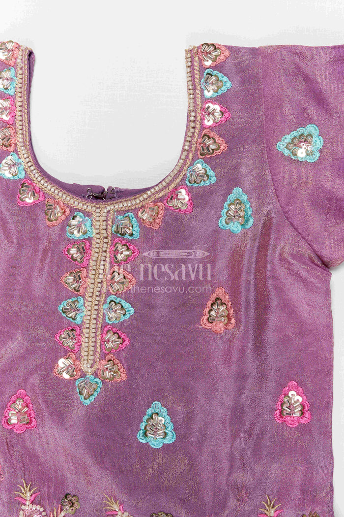 The Nesavu Girls Sharara / Plazo Set Girls Sharara Set for Festive Celebrations and Wedding Wear Nesavu Nesavu girls viscose silk sharara set with designer embroidery for weddings and festive celebrations