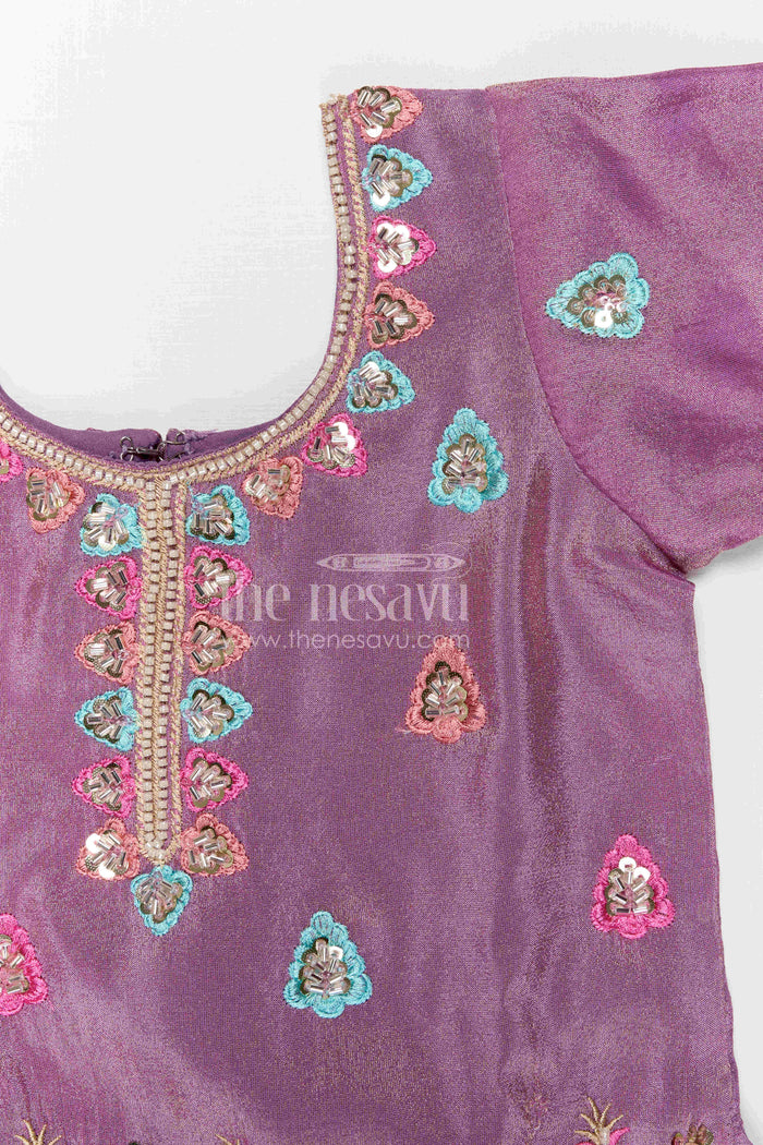 The Nesavu Girls Sharara / Plazo Set Girls Sharara Set for Festive Celebrations and Wedding Wear Nesavu Nesavu girls viscose silk sharara set with designer embroidery for weddings and festive celebrations