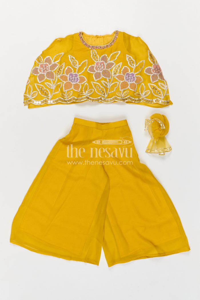 The Nesavu Girls Sharara / Plazo Set Girls Sharara Set for Festive Functions and Wedding Events Nesavu Nesavu Girls Sharara Set For Festive Functions With Georgette And Sequence Embroidery Design