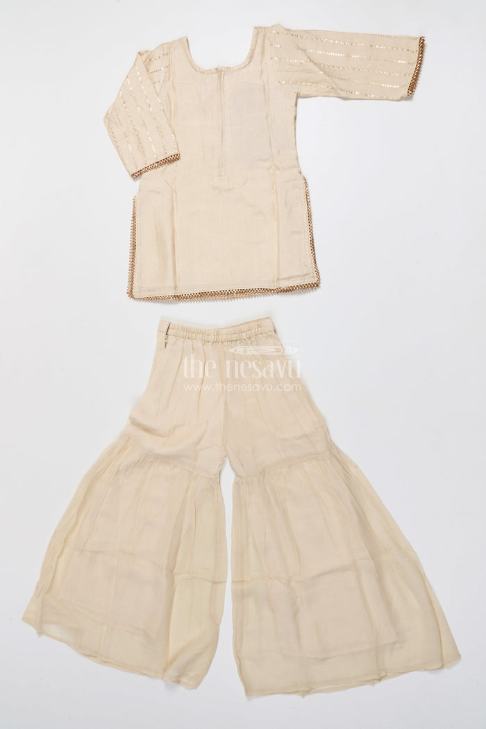 The Nesavu Girls Sharara / Plazo Set Girls Sharara Set for Festive Occasions and Cultural Events Nesavu Nesavu sharara set girls embroidered yoke festive cultural celebrations