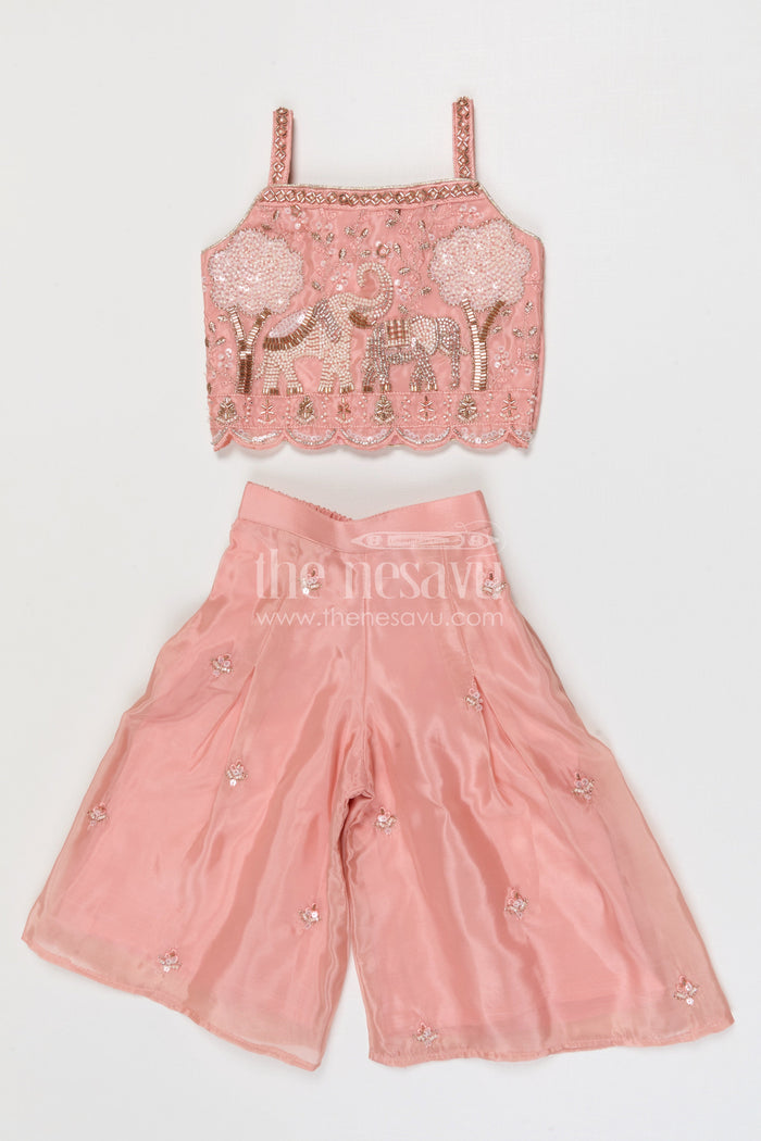 The Nesavu Girls Sharara / Plazo Set Girls Sharara Set for Festive Occasions and Family Celebrations Nesavu Nesavu girls organza sharara set with designer embroidered yoke for weddings and festive celebrations