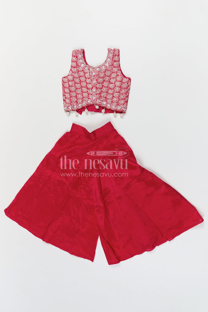 The Nesavu Girls Sharara / Plazo Set Girls Sharara Set for Festive Wear and Traditional Occasions Nesavu Nesavu girls silk crepe sharara set with designer embroidery yoke for festive and wedding wear