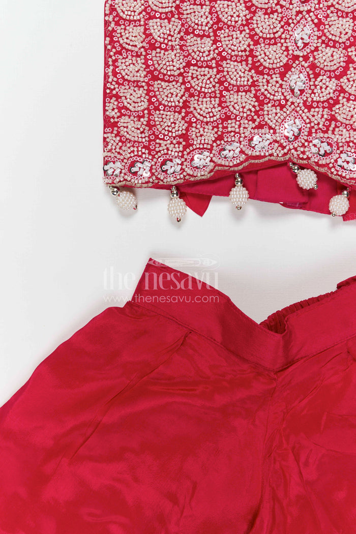 The Nesavu Girls Sharara / Plazo Set Girls Sharara Set for Festive Wear and Traditional Occasions Nesavu Nesavu girls silk crepe sharara set with designer embroidery yoke for festive and wedding wear