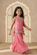 The Nesavu Girls Sharara / Plazo Set Girls Sharara Set for Festive Weddings and Traditional Celebrations Nesavu 24 (5Y) / Pink / Viscose Silk GPS981A-24 Nesavu girls viscose silk sharara set for weddings and festive celebrations with designer yoke