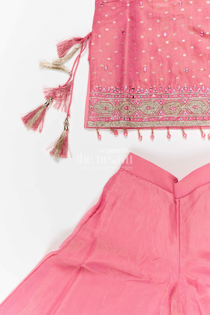 The Nesavu Girls Sharara / Plazo Set Girls Sharara Set for Festive Weddings and Traditional Celebrations Nesavu Nesavu girls viscose silk sharara set for weddings and festive celebrations with designer yoke