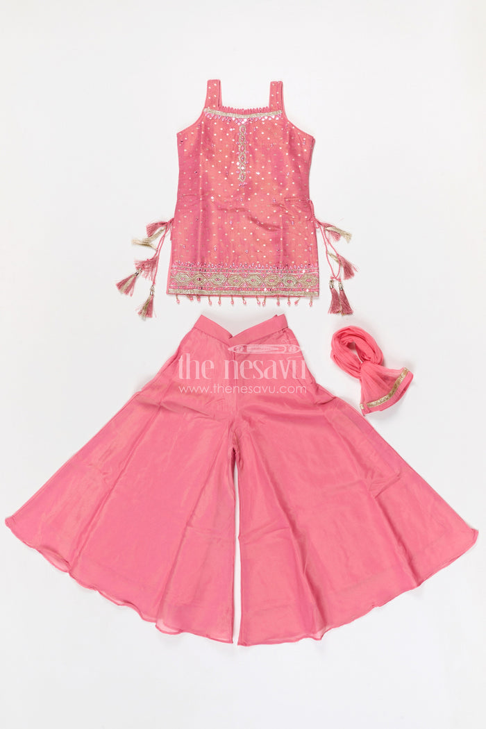 The Nesavu Girls Sharara / Plazo Set Girls Sharara Set for Festive Weddings and Traditional Celebrations Nesavu Nesavu girls viscose silk sharara set for weddings and festive celebrations with designer yoke