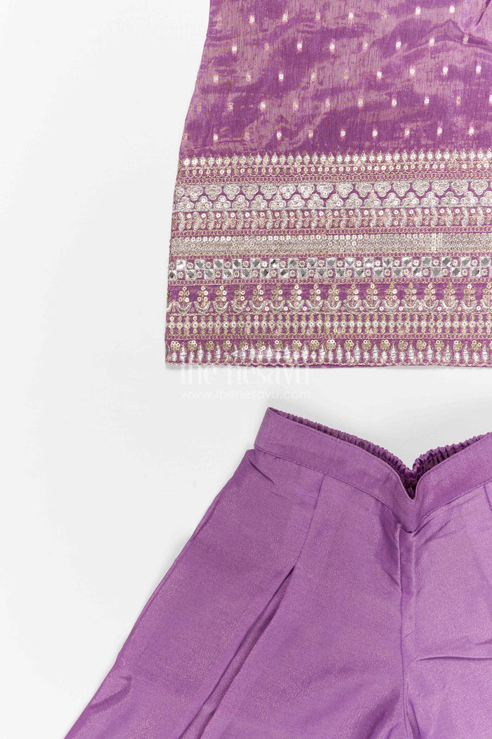 The Nesavu Girls Sharara / Plazo Set Girls Sharara Set for Traditional Functions and Festive Gatherings Nesavu Nesavu girls viscose silk sharara set for festive gatherings with designer embroidered yoke