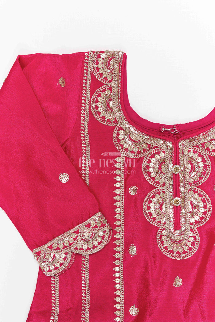 The Nesavu Girls Sharara / Plazo Set Girls Sharara Set for Wedding Functions Nesavu Nesavu girls viscose silk sharara set with sequin embroidery for weddings