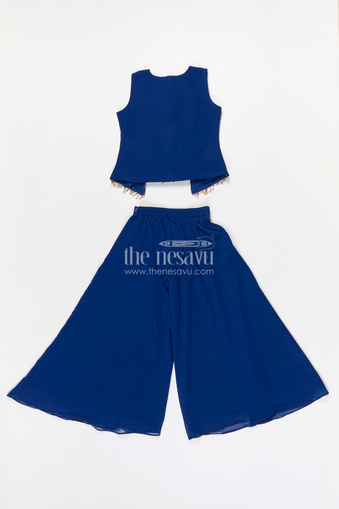 The Nesavu Girls Sharara / Plazo Set Girls Sharara Set for Wedding Functions Nesavu Nesavu girls georgette sharara set for weddings with thread embroidery yoke