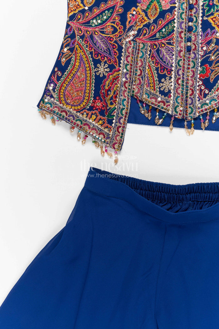 The Nesavu Girls Sharara / Plazo Set Girls Sharara Set for Wedding Functions Nesavu Nesavu girls georgette sharara set for weddings with thread embroidery yoke