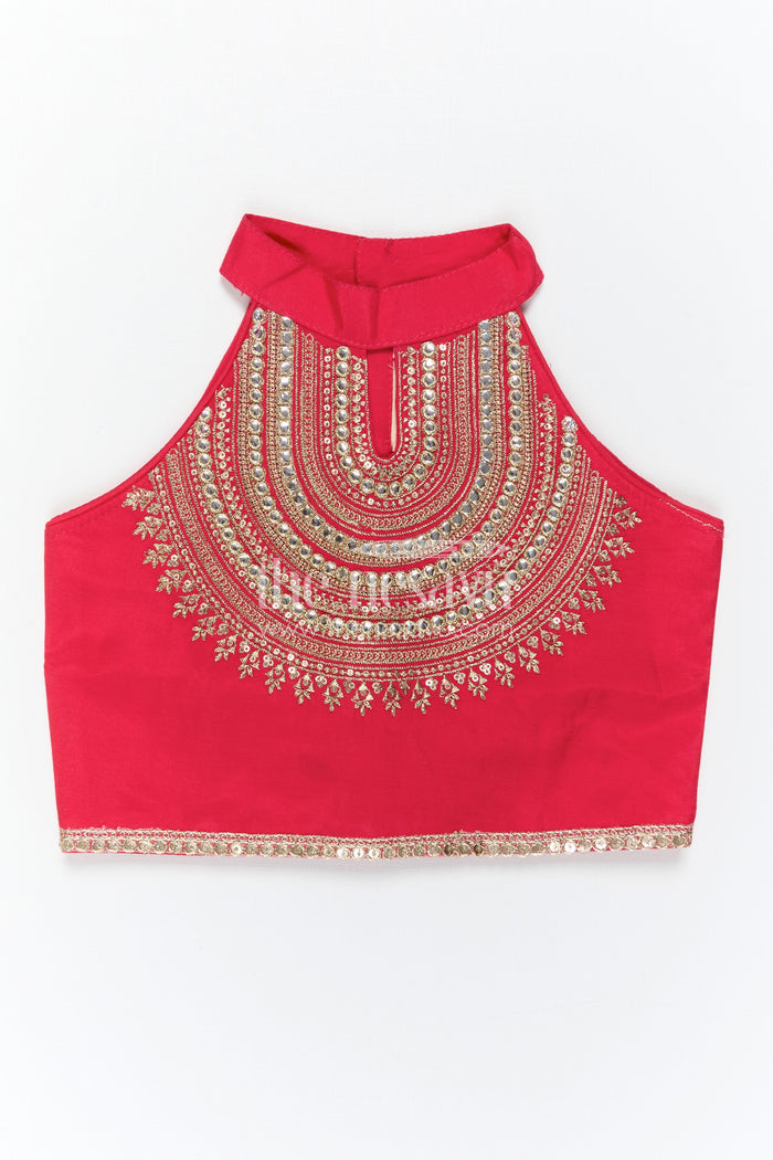 The Nesavu Girls Sharara / Plazo Set Girls Sharara Set for Weddings and Cultural Events Nesavu Nesavu Girls Sharara Set For Weddings With Modal Silk And Designer Embroidery Yoke Red Festive Outfit