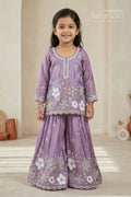 The Nesavu Girls Sharara / Plazo Set Girls Sharara Set for Weddings and Festival Celebrations Nesavu 18 (2Y) / Purple / Viscose Silk GPS1019A-18 Nesavu girls viscose silk sharara set with designer embroidery for weddings and festive occasions