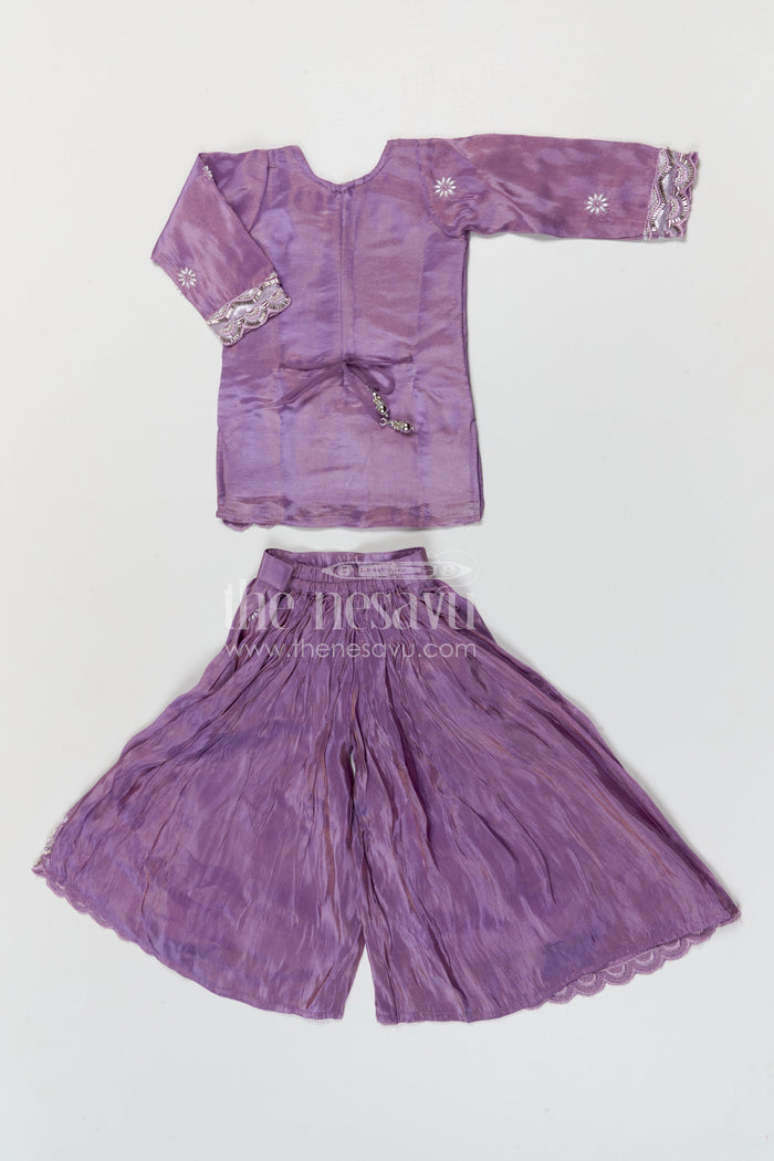 The Nesavu Girls Sharara / Plazo Set Girls Sharara Set for Weddings and Festival Celebrations Nesavu Nesavu girls viscose silk sharara set with designer embroidery for weddings and festive occasions