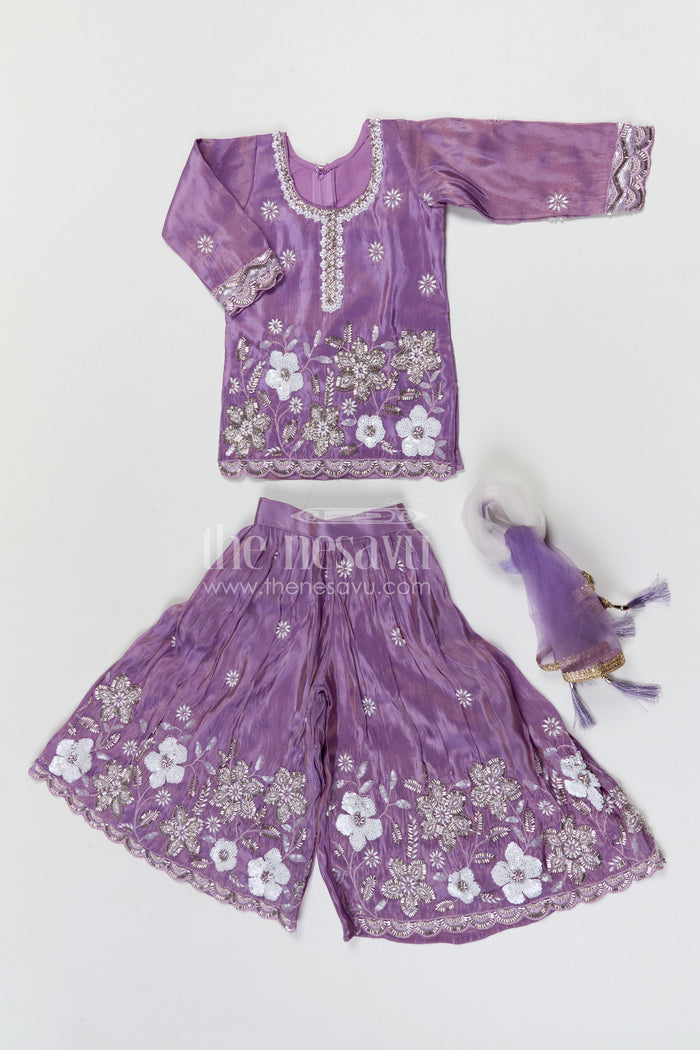 The Nesavu Girls Sharara / Plazo Set Girls Sharara Set for Weddings and Festival Celebrations Nesavu Nesavu girls viscose silk sharara set with designer embroidery for weddings and festive occasions