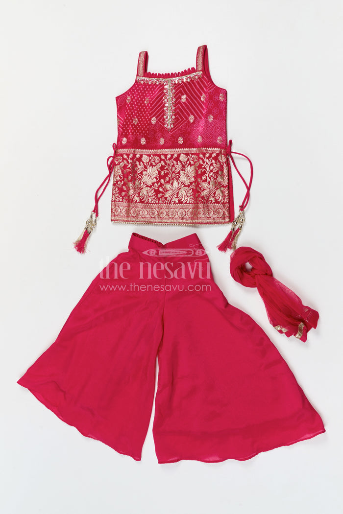 The Nesavu Girls Sharara / Plazo Set Girls Sharara Set for Weddings and Festive Cultural Celebrations Nesavu Nesavu girls georgette sharara set with embroidered yoke for weddings festive events and celebrations