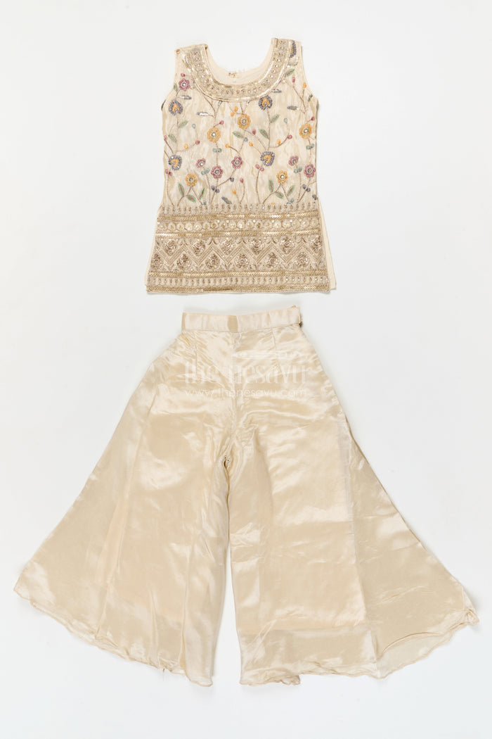 The Nesavu Girls Sharara / Plazo Set Girls Sharara Set for Weddings and Festive Family Gatherings Nesavu 24 (5Y) / White / Viscose Silk GPS938A-24 Nesavu girls sharara set for festive weddings and family celebrations in viscose silk