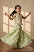 The Nesavu Girls Sharara / Plazo Set Girls Sharara Set for Weddings and Festives Nesavu 24 (5Y) / Green / Organza Tissue GPS973A-24 Nesavu girls tissue organza sharara set with designer embroidery for weddings