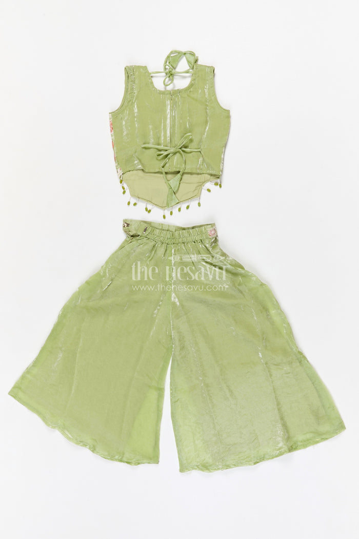 The Nesavu Girls Sharara / Plazo Set Girls Sharara Set for Weddings and Festives Nesavu Nesavu girls tissue organza sharara set with designer embroidery for weddings