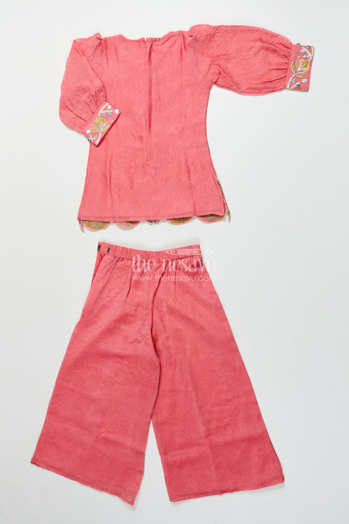 The Nesavu Girls Sharara / Plazo Set Girls Sharara Set with Embroidered Organza Yoke for Festive Events Nesavu Nesavu girls sharara set organza embroidered yoke weddings festive wear