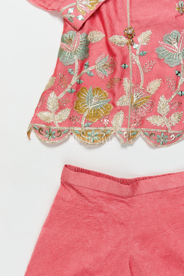 The Nesavu Girls Sharara / Plazo Set Girls Sharara Set with Embroidered Organza Yoke for Festive Events Nesavu Nesavu girls sharara set organza embroidered yoke weddings festive wear